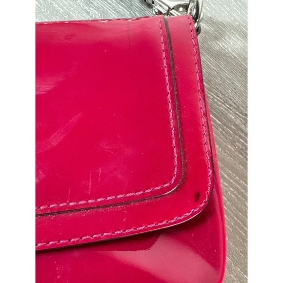 Coach Kristin Raspberry Magenta Pink Patent Leather Chain Clutch Bag Wristlet - Picture 4 of 8